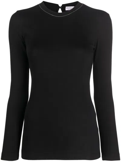 Brunello Cucinelli Women Cotton Crewneck Sweater In Black