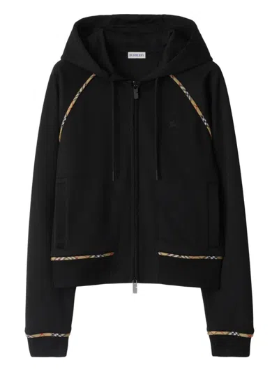 Burberry Checked-trim Zip-up Hoodie In Black