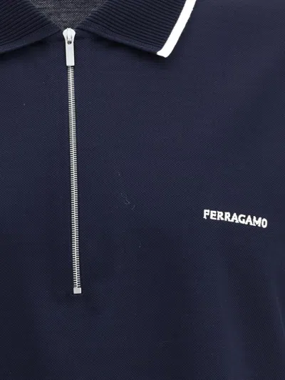 Ferragamo Zip Collar Polo Shirt In Blue