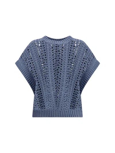 Brunello Cucinelli Knit Vest Lace Detail
