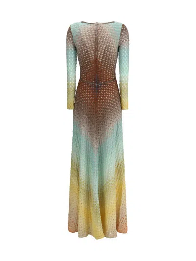 Missoni Plunging Metallic Ombre Knit Long-sleeve Maxi Dress In Multi