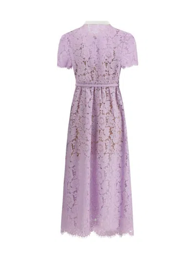 Self-portrait Lace Buttoned Cotton Blend Midi Dress In Purple