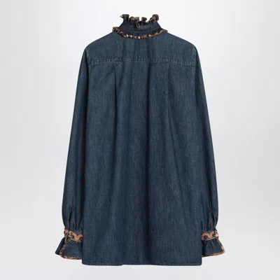 Valentino Womens Embroidered Frilled Cotton-denim Shirt Medium Blue Denim In Blue