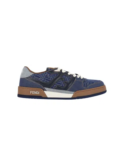 Fendi Match Denim Ff Embossed Sneakers Blue In Blue