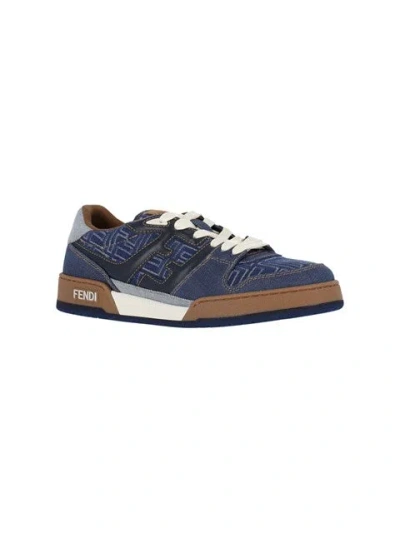 Fendi Match Denim Ff Embossed Sneakers Blue In Blue