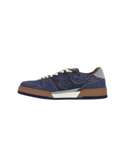 Fendi Match Denim Ff Embossed Sneakers Blue In Blue