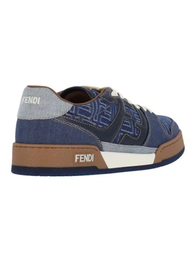 Fendi Match Denim Ff Embossed Sneakers Blue In Blue
