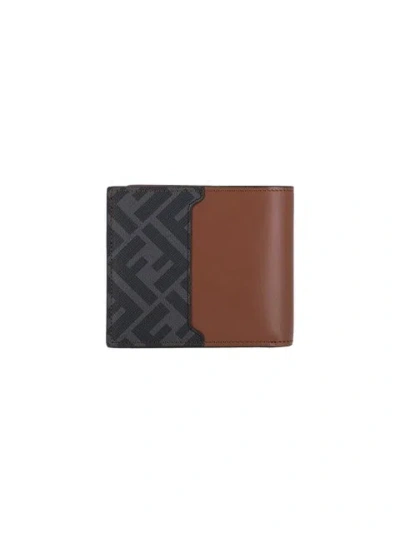 Fendi Leather And Ff Canvas Compact Bi-fold Wallet