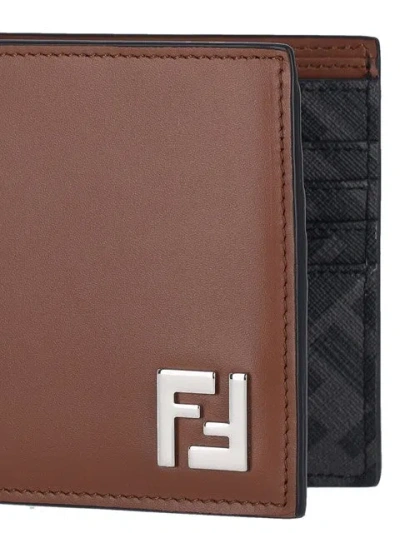 Fendi Leather And Ff Canvas Compact Bi-fold Wallet