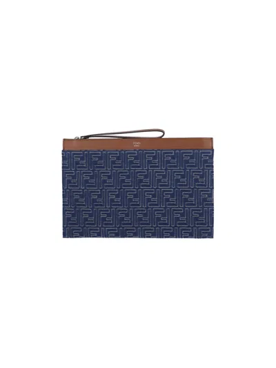 Fendi Ff Jacquard Denim Clutch