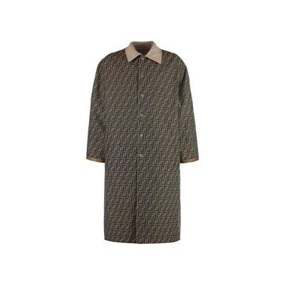 Fendi Logo Monogram Reversible Trench Coat In Brown