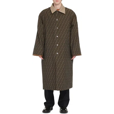 Fendi Logo Monogram Reversible Trench Coat In Brown