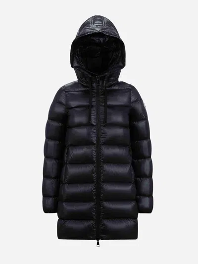 Moncler Suyen Hooded Long Down Jacket Black In Black