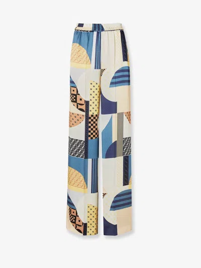 Fendi Patchwork Print Silk Flowing Pyjama Trousers In Multi