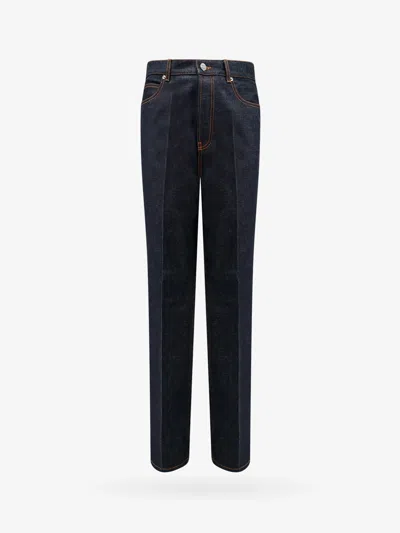 Ferragamo Men Five Pockets Jeans With Logo Tag In Blue