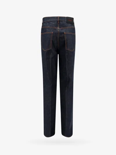 Ferragamo Men Five Pockets Jeans With Logo Tag In Blue