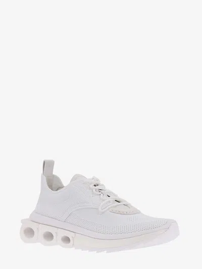 Ferragamo Men Nylon Sneakers With Iconic Gancini Sole In White