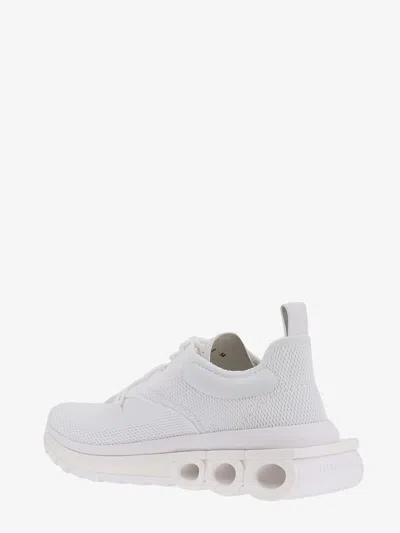 Ferragamo Men Nylon Sneakers With Iconic Gancini Sole In White