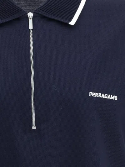 Ferragamo Zip Collar Polo Shirt In Blue
