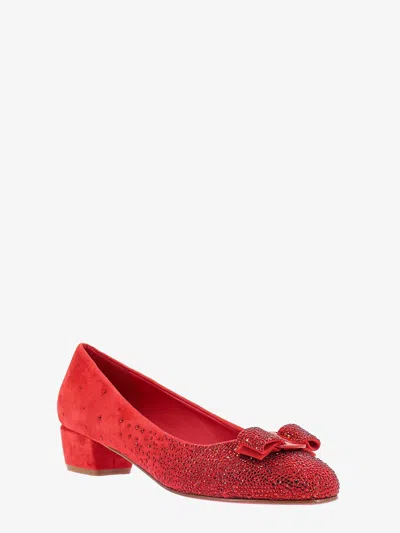 Ferragamo Suede Block Heel Pumps With Bow Detail