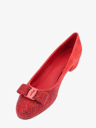 Ferragamo Suede Block Heel Pumps With Bow Detail