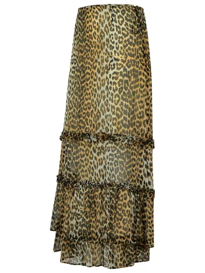 Ganni Animal Print Flared Layered Leopard Skirt