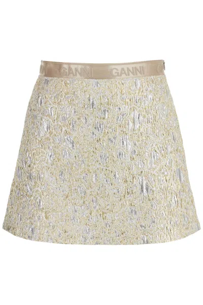 Ganni Metallic Cloque Elasticated Mini Skirt Skirts In Neutral