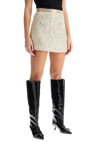 Ganni Metallic Cloque Elasticated Mini Skirt Skirts In Neutral