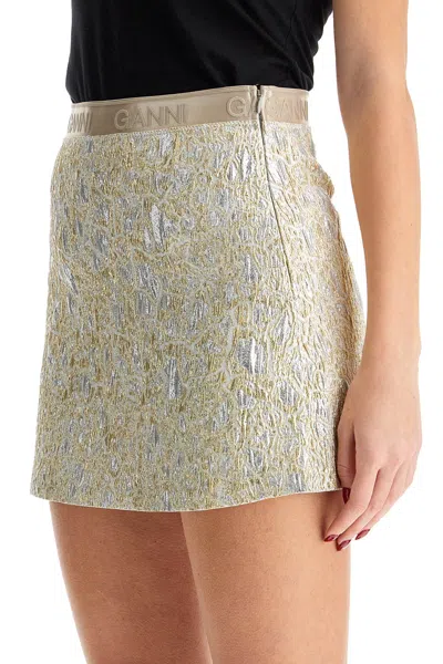 Ganni Metallic Cloque Elasticated Mini Skirt Skirts In Neutral