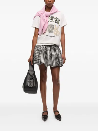 Ganni White Crew-neck Cotton T-shirt With Animal Print In White