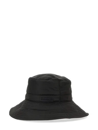 Ganni Recycled Tech Fabric Bucket Hat In Black