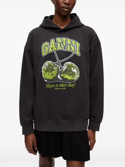 Ganni Women Cherries Organic Cotton Hoodie In Black