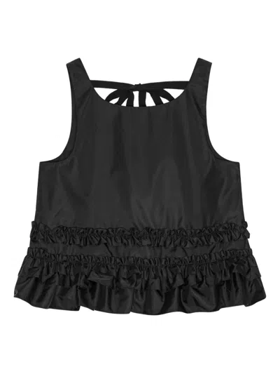 Ganni Checkered Tank Top Featuring Ruffle Detailing In Black