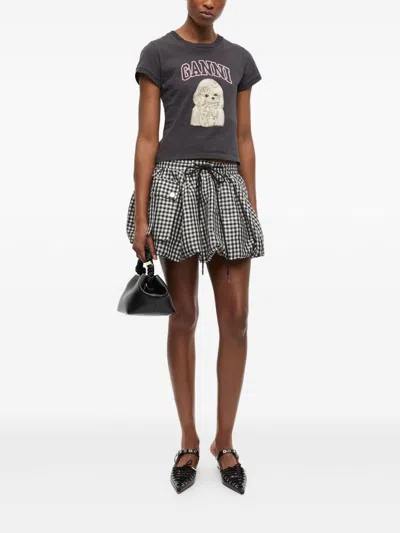 Ganni Women Black T-shirt With Round Neck And Maxi Logo On The Front In Cotton Woman In Black