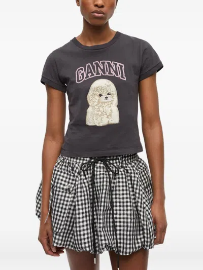 Ganni Women Black T-shirt With Round Neck And Maxi Logo On The Front In Cotton Woman In Black