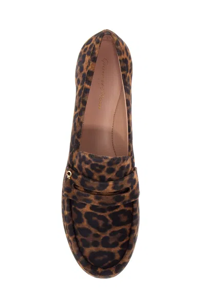 Gianvito Rossi Leopard Velour Penny Loafers In Brown