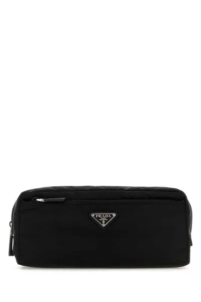 Prada Re-nylon And Saffiano Leather Travel Pouch Accessories In Black