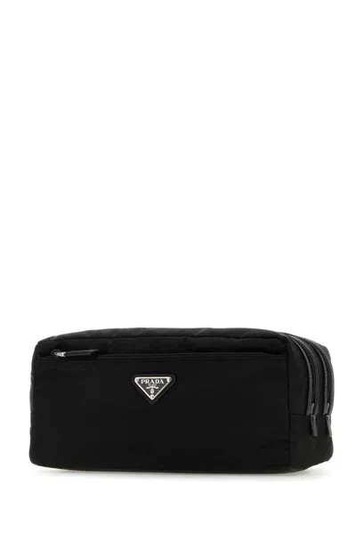 Prada Re-nylon And Saffiano Leather Travel Pouch Accessories In Black