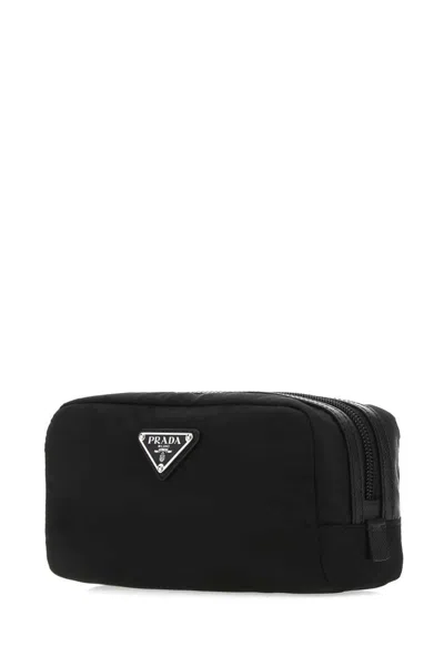 Prada Re-nylon And Saffiano Leather Travel Pouch Accessories In Black
