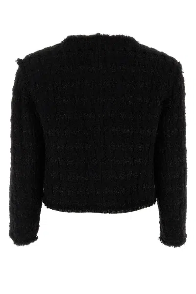 Tory Burch Textured Crop Tweed Jacket With Flap Pockets In Black