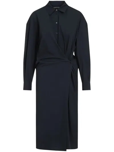 Lemaire Black Straight Collar Twisted Midi Dress In Black