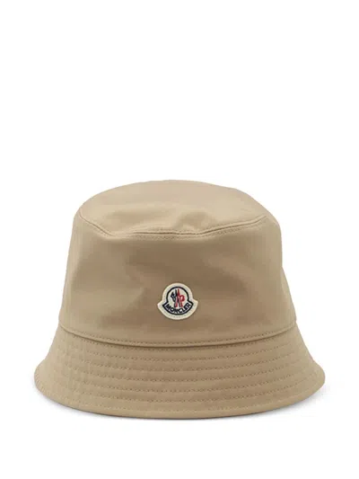 Moncler Bucket Hat With Embroidered Logo And Stitched Brim In Brown