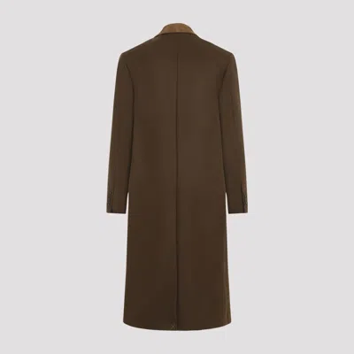 Amiri Wool Blend Double-breasted Coat With Suede Collar For Men