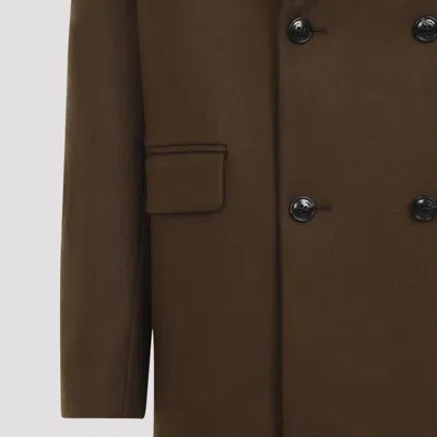 Amiri Wool Blend Double-breasted Coat With Suede Collar For Men