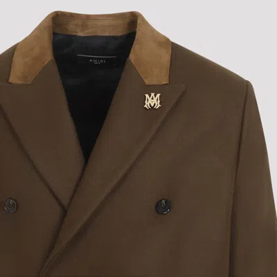 Amiri Wool Blend Double-breasted Coat With Suede Collar For Men