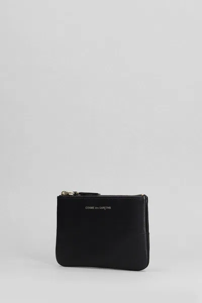 Comme Des Garçons Leather Coin Case With Logo And Zip In Black