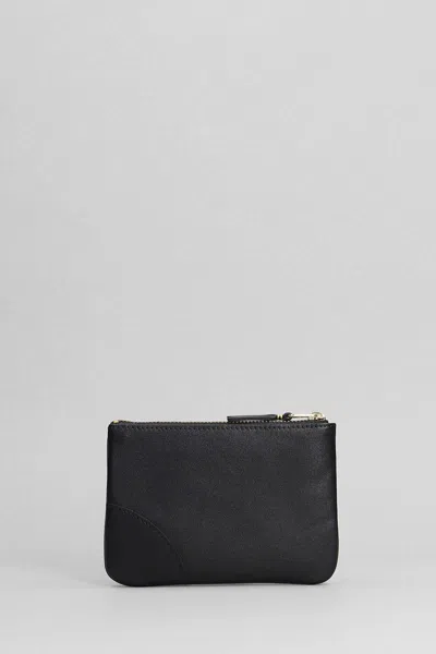 Comme Des Garçons Leather Coin Case With Logo And Zip In Black