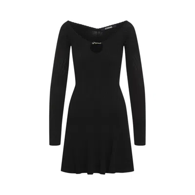 Jacquemus Womens Black Logo-plaque Slim-fit Knitted Mini Dress In Black