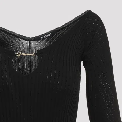Jacquemus Womens Black Logo-plaque Slim-fit Knitted Mini Dress In Black