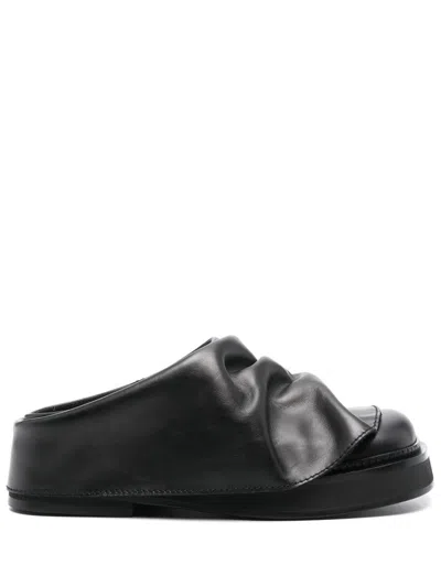 Attico Black Leather Mules